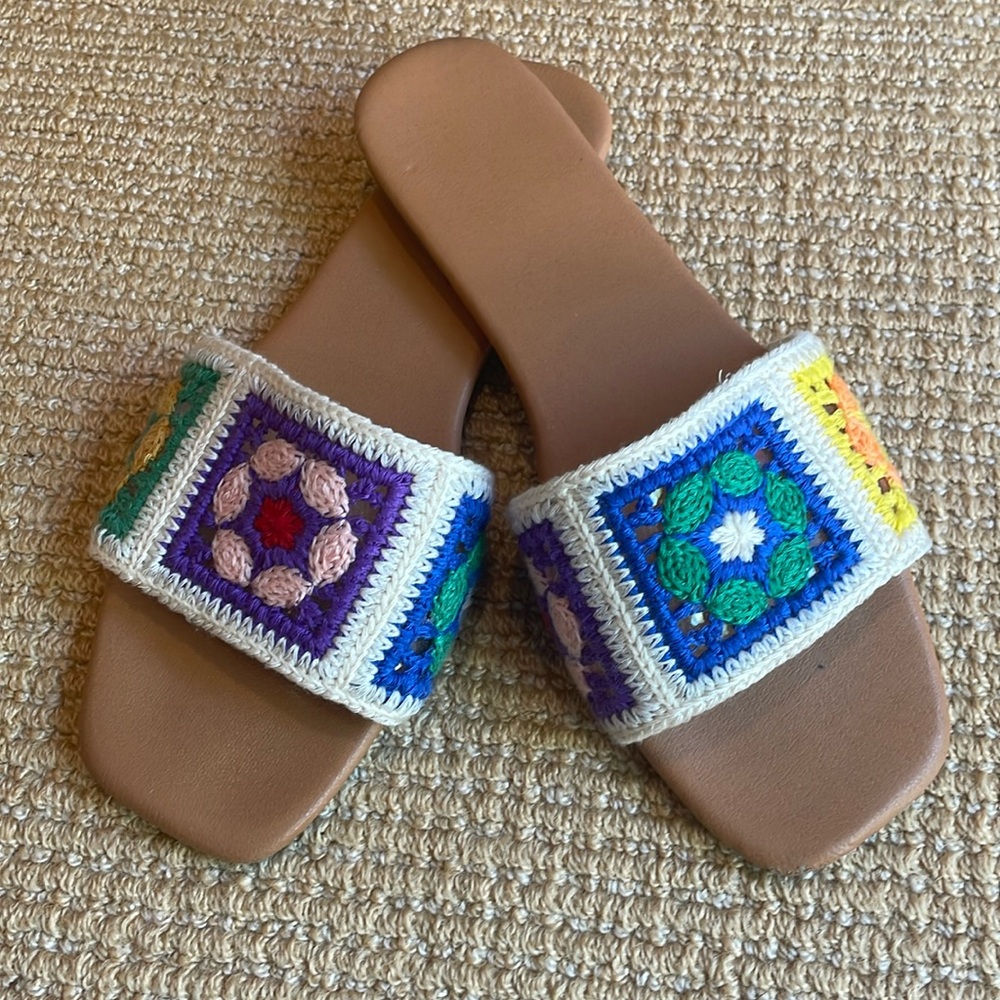 REDUCED TODAY SALE. Boho style  multicolored crocheted slip on. Size 41